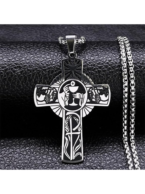Halo Grape Juice Cross Necklace Stainless Steel Men's And Women's Holy Spirit Church Chain Jewelry