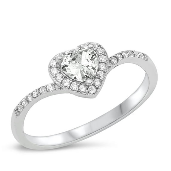 Halo Heart Love Clear Cubic Zirconia Ring .925 Sterling Silver Band White Jewelry Female Male Size 7
