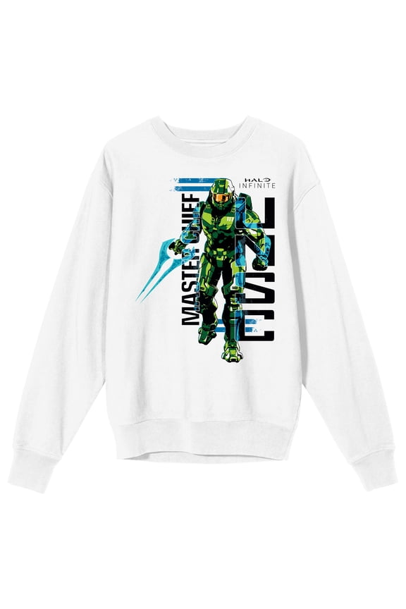 Halo Infinite Master Chief UNSC Logo Crew Neck Long Sleeve White Adult Sweatshirt