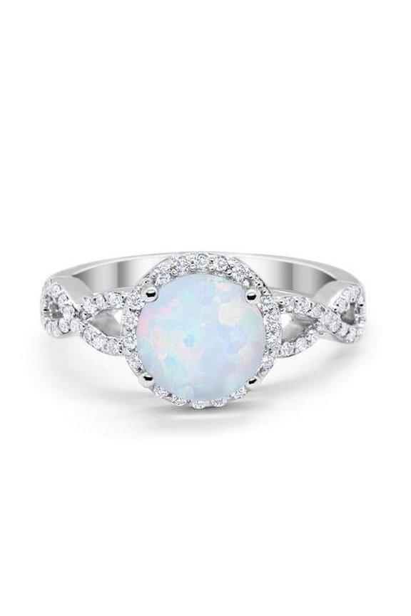 Halo Infinity Round Ring Lab White Opal Solid 925 Sterling Silver Size 10