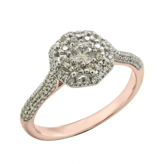 Halo Jewelers 0.52 Carat (ctw) 10k Rose Gold Round Cut Natural Diamond Ladies Halo Cluster Bridal Engagement Ring Womens Jewelry | H-I Color, I2 Clarity, 1/2 CT Ring Size-5