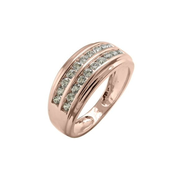Halo Jewelers 1.00 Carat (ctw) 10k Rose Gold Round Cut Natural Diamond Mens Double Row Wedding Band Ring Jewelry For Mens | H-I Color, I2 Clarity, 1 CT Ring Size-14