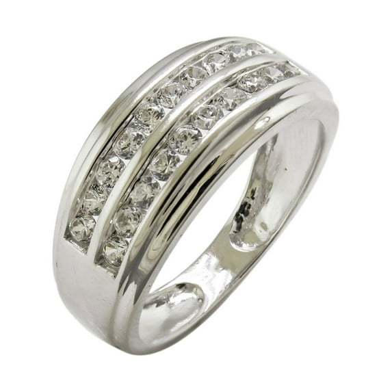 Halo Jewelers 1.00 Carat (ctw) 10k White Gold Round Cut Natural Diamond Mens Double Row Wedding Band Ring Jewelry For Mens | H-I Color, I2 Clarity, 1 CT Ring Size-8.5