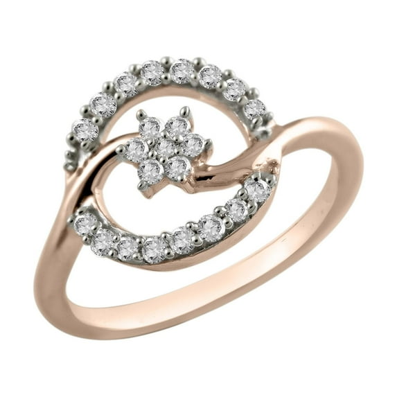 Halo Jewelers 10k Rose Gold 0.25 Carat (Ctw) Round Cut White Diamond Ladies Bypass Floral Halo Circle Engagement Ring for Women Wedding Birthday (Color: H-I, Clarity: I1-I2, 1/4 CTW) Ring Size-6