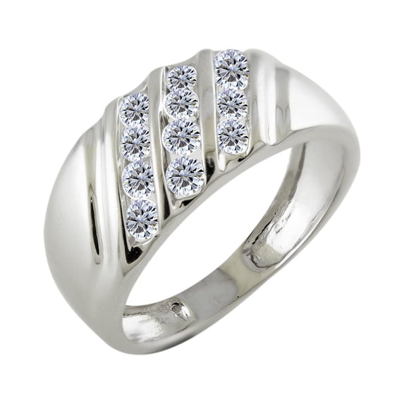 Halo Jewelers 10k White Gold 1.00 Carat (Cttw) Round Cut Natural White Diamond Three Row Men's Anniversary Wedding Band Ring Mens Jewelry (Diamond Color: H-I, Clarity: I1-I2) Ring Size-10.5