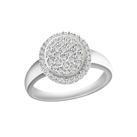 Halo Jewelers 10k White Gold 1/2 Cttw Round Cut White Natural Diamond Ladies Cluster Halo Engagement Ring for Women Wedding Birthday (Diamond Color: H-I, Clarity: I1-I2, 0.55Cttw)Ring Size-8