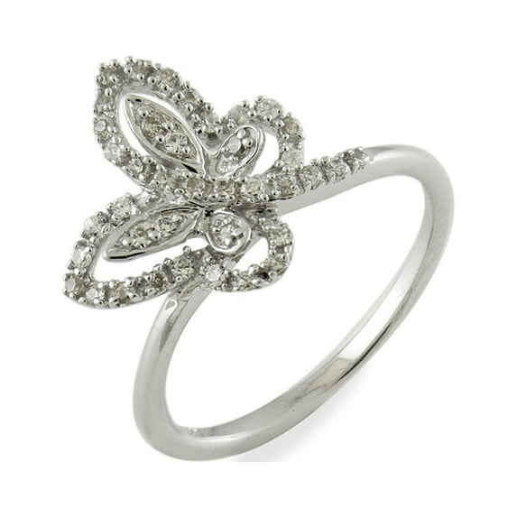 Halo Jewelers 10k White Gold 1/5 Carat (Ctw) Round Cut White Natural Diamond Flying Butterfly Engagement Ring for Women Wedding Birthday (Diamond Color: H-I, Clarity: I1-I2, 0.20Cttw)Ring Size-7.5