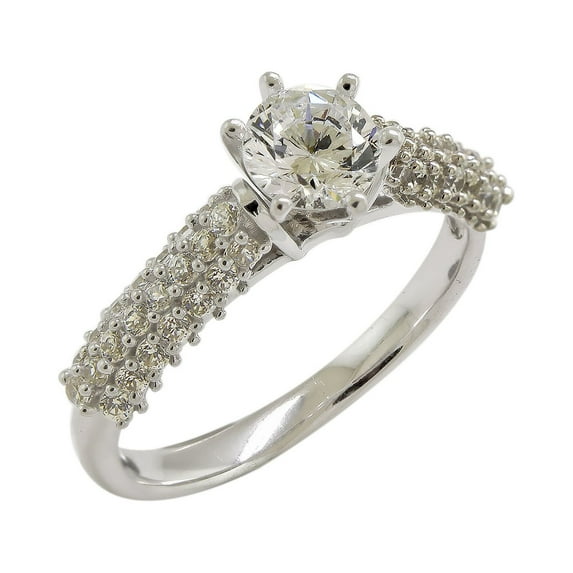 Halo Jewelers 10k White Gold Center 5MM Round Cut Lab Created Moissanite And Natural Diamond Ladies Vintage Solitaire Engagement Ring For Women (1.00 Cttw) Ring Size-4.5
