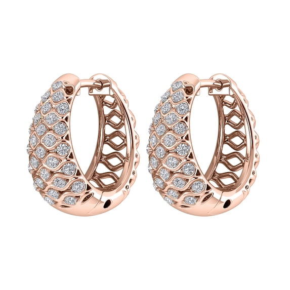 Halo Jewelers 14k Rose Gold 0.50 Carat (ctw) Round Cut White Natural Diamond Ladies Cluster Hoop Earrings For Women | H-I Color, I2 Clarity, 1/2 CT