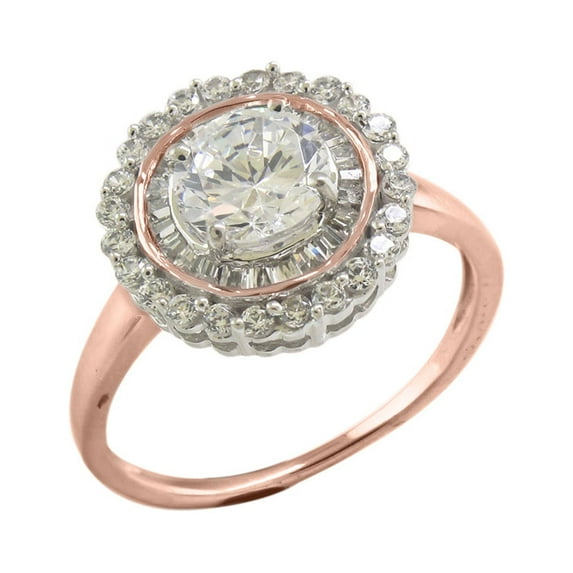 Halo Jewelers 14k Rose Gold 2 1/4 Carat (Ctw) Center 8MM Round Cut Lab Created Moissanite And Natural Diamond Halo Cluster Engagement Rings for Women (2.25 Cttw) Ring Size-5.5