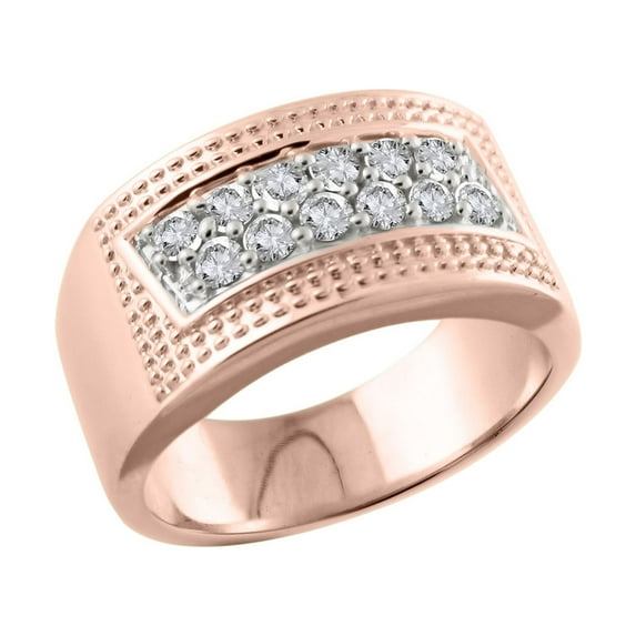 Halo Jewelers 14k Rose Gold 3/4 Carat(Ctw) Round Cut Natural White Diamond Double Row Men's Anniversary Wedding Band Ring Father's Day Jewelry (Color: H-I, Clarity: I1-I2, 0.75Cttw) Ring Size-8