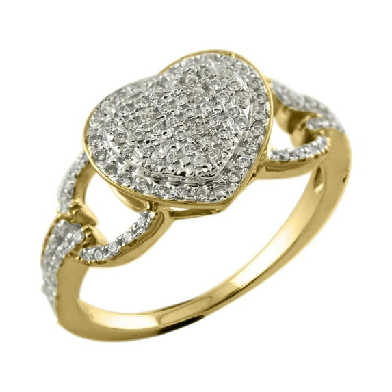 Halo Jewelers 14k Yellow Gold 1/3 Cttw Round Cut Natural White Diamond Ladies Heart Cluster Engagement Promise Ring for Women Wedding Birthday (Diamond Color: H-I, Clarity: I1-I2, 0.33CttwRing Size-7