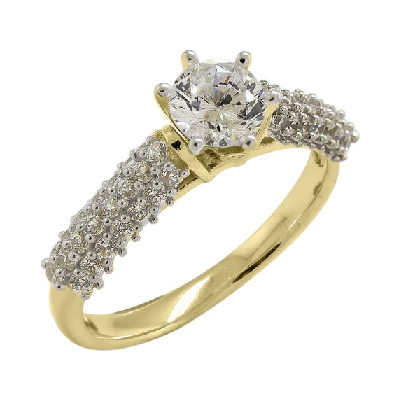 Halo Jewelers 14k Yellow Gold Center 5MM Round Cut Lab Created Moissanite And Natural Diamond Ladies Vintage Solitaire Engagement Ring For Women (1.00 Cttw) Ring Size-10