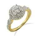 thumbnail image 1 of Halo Jewelers 14k Yellow Gold Twisted Style, 1 1/10 Cttw Center 6MM Round Cut Lab Created Moissanite And Natural Diamond Halo Engagement Ring for Women (1.10 Cttw) Ring Size-9.5, 1 of 5