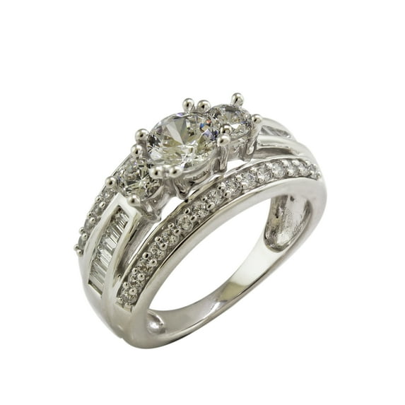 Halo Jewelers Three Stone Ring, 1.50 Carat (ctw) 10k White Gold Natural Diamond Ladies Engagement Wedding Ring Jewelry For Womens | H-I Color, I2 Clarity, 1-1/2 CT Ring Size-4.5