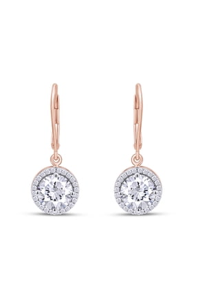 Halo Lever Back Dangle Drop Earrings Lab Created Moissanite Diamond In 14K Rose Gold Over Sterling Silver Jewelry For Women (G-H Color, 1.50 Cttw)