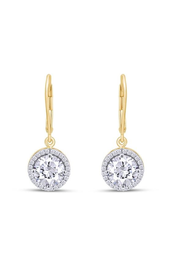 Halo Lever Back Dangle Drop Earrings Lab Created Moissanite Diamond In 14K Yellow Gold Over Sterling Silver Jewelry For Women (G-H Color, 1.50 Cttw)