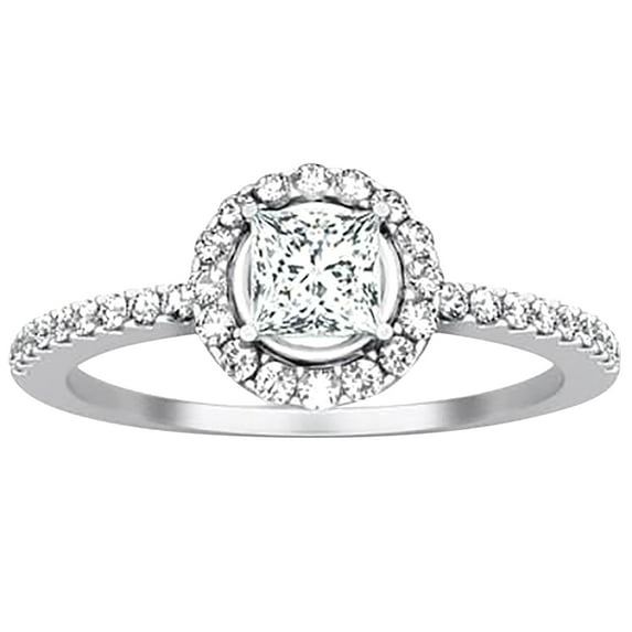 Halo Man made diamond moissanite Ring 1.50 Carat Princess Cut Man made diamond moissanite Diamond Sterling Silver with 18k Gold Plating