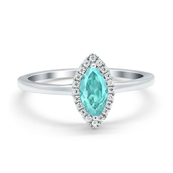 Halo Marquise Engagement Ring Paraiba Tourmaline CZ 925 Sterling Silver Size 9