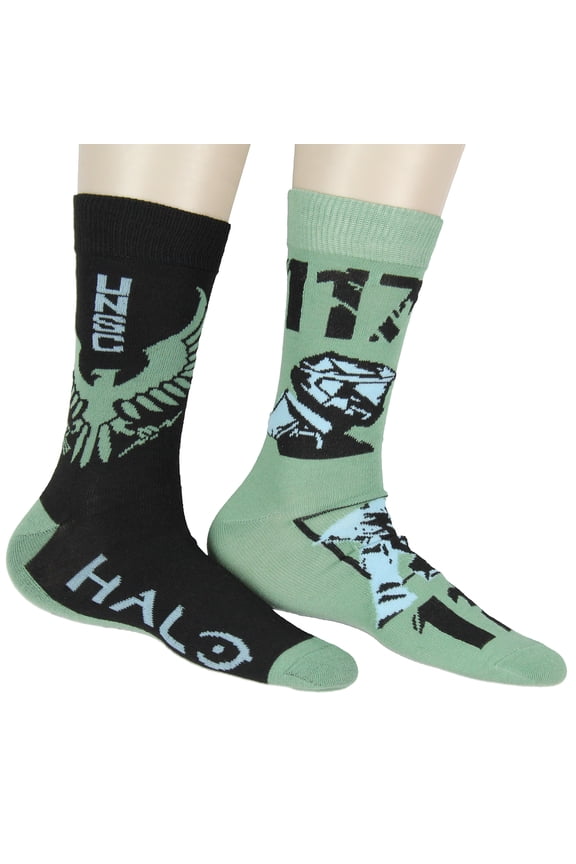 Halo Men's United Nations Space Command Master Chief 117 2-Pack Adult Mid-Calf Video Game Crew Socks