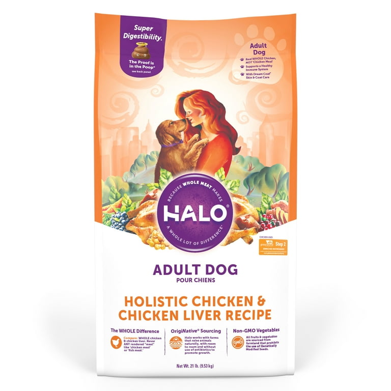 Halo Natural Dry Dog Food, Chicken Chicken Liver Recipe, 21