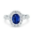 thumbnail image 1 of Halo Oval Art Deco Ring Blue Sapphire CZ 925 Sterling Silver Size 8, 1 of 6