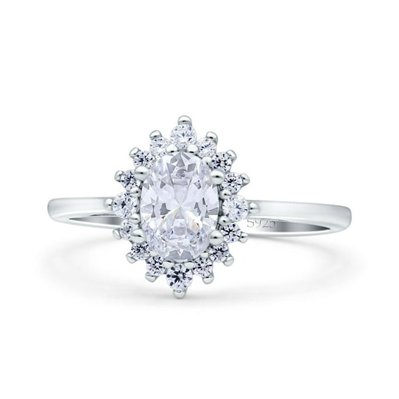 Halo Oval Art Deco Wedding Ring Simulated CZ 925 Sterling Silver Size 10