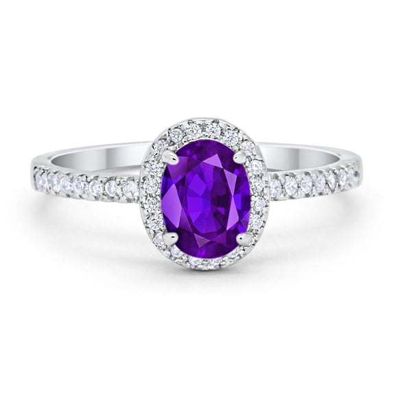 Halo Oval Engagement Ring Round Amethyst CZ 925 Sterling Silver Size 10
