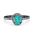 thumbnail image 1 of Halo Oval Engagement Ring Round Black Tone Paraiba Tourmaline CZ 925 Sterling Silver Size 6, 1 of 3