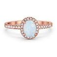thumbnail image 1 of Halo Oval Engagement Ring Round Rose Tone Lab Created White Opal 925 Sterling Silver Size 6, 1 of 3