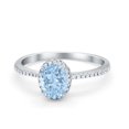 thumbnail image 1 of Halo Oval Fashion Ring Aquamarine CZ Accent 925 Sterling Silver Size 5, 1 of 6