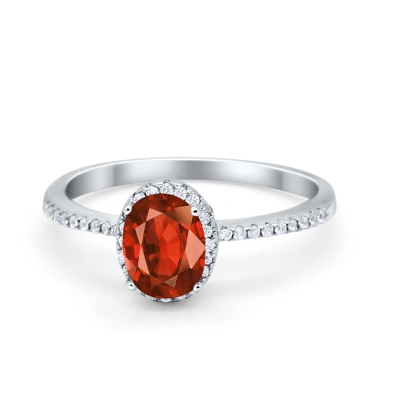 Halo Oval Fashion Ring Garnet CZ Accent 925 Sterling Silver Size 12