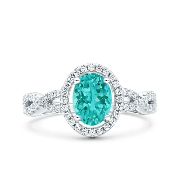 Halo Oval Infinity Shank Ring Paraiba Tourmaline CZ 925 Sterling Silver Size 8