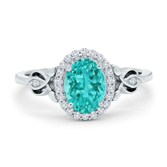 Halo Oval Ring Paraiba Tourmaline CZ 925 Sterling Silver Size 5