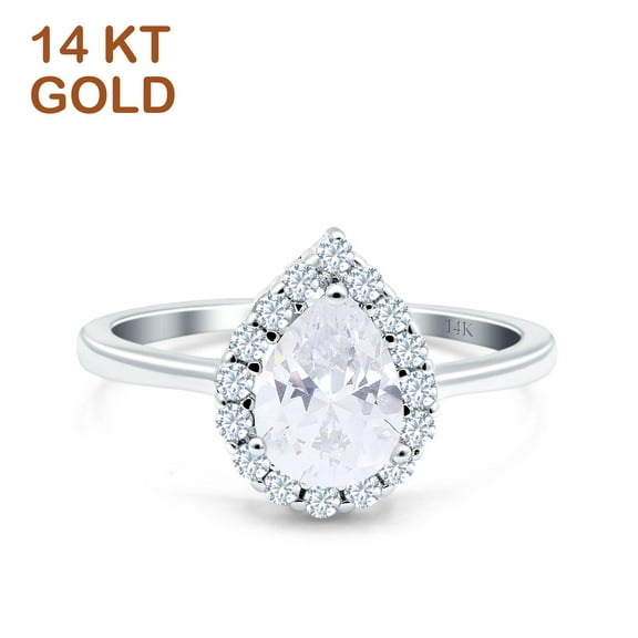 Halo Pear Teardrop Art Deco Wedding Ring CZ 925 Sterling Silver Size 10