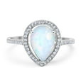 thumbnail image 1 of Halo Pear Teardrop Bridal Ring Round Lab Created White Opal 925 Sterling Silver Size 8, 1 of 4