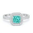 thumbnail image 1 of Halo Princess Cut Accent Ring Paraiba Tourmaline CZ 925 Sterling Silver Size 10, 1 of 6