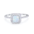 thumbnail image 1 of Halo Princess Cut Ring Round Lab Created White Opal 925 Sterling Silver Size 6, 1 of 4