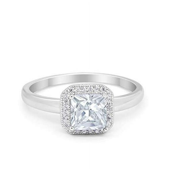 Halo Princess Cut Simulated CZ Wedding Ring 925 Sterling Silver Size 13