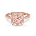 thumbnail image 1 of Halo Princess Cut Wedding Ring Rose Tone Morganite CZ 925 Sterling Silver Size 7, 1 of 7