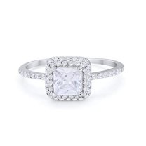 Halo Princess Cut Wedding Ring Round CZ 925 Sterling Silver Size 5