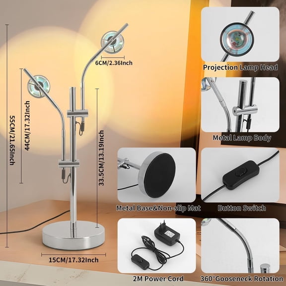 Halo Projecto Lamp,Mood Lighting Sunset Lamp for Bedroom,2 Head Multi Light with Replaceable Filters,Modern Adjustable Ambient Decor Lighting for Living Room(Sunset Light)