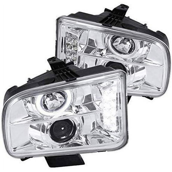 Halo Projector Headlight In Chrome Housing Clear Lens Made For And Compatible With 2005 - 2009 Ford Mustang 05 06 07 08 09