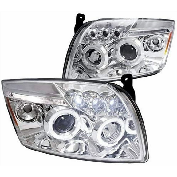 Halo Projector Headlight In Chrome Housing Clear Lens Made For And Compatible With 2007 - 2012 Dodge Caliber 07 08 09 10 11 12
