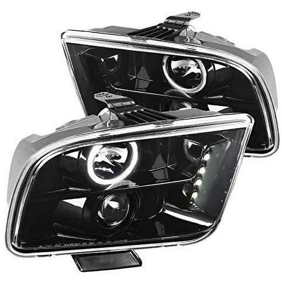 Halo Projector Headlight In Gloss Black Housing Clear Lens Made For And Compatible With 2005 - 2009 Ford Mustang 05 06 07 08 09