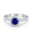 thumbnail image 1 of Halo Promise Round Ring Blue Sapphire CZ 925 Sterling Silver Size 10, 1 of 3