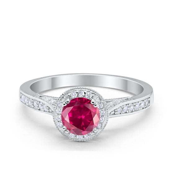 Halo Promise Round Ring Ruby CZ 925 Sterling Silver Size 10