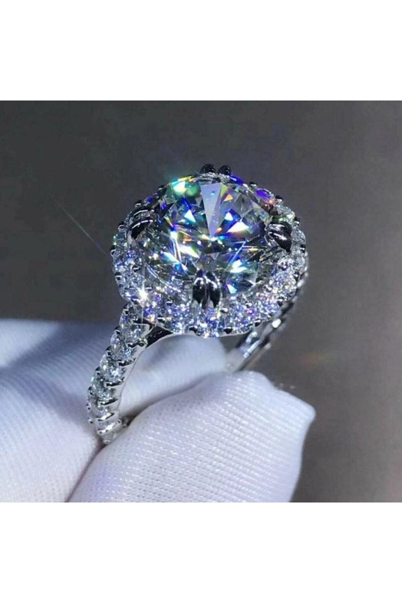 Halo Propose Gift Ring 2.00Ct Round Cut Lab Created VVS1/D Diamond 14K White Gold Plated Silver