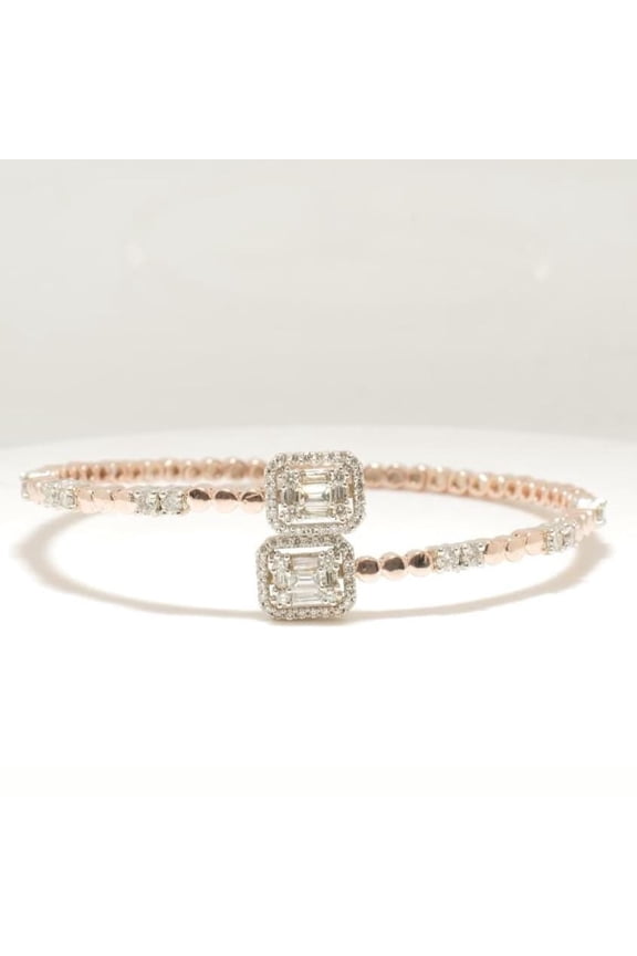 Halo Rectangular Natural Diamond Cuff Bracelet: 14k Solid Gold Stackable Open Bangle, Ready To Ship, IGI Certified