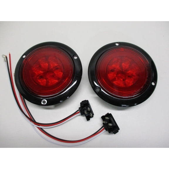 Halo Red LED 4" Round Trailer Truck Stop Turn Brake Tail Light 5.5" Flange Mount